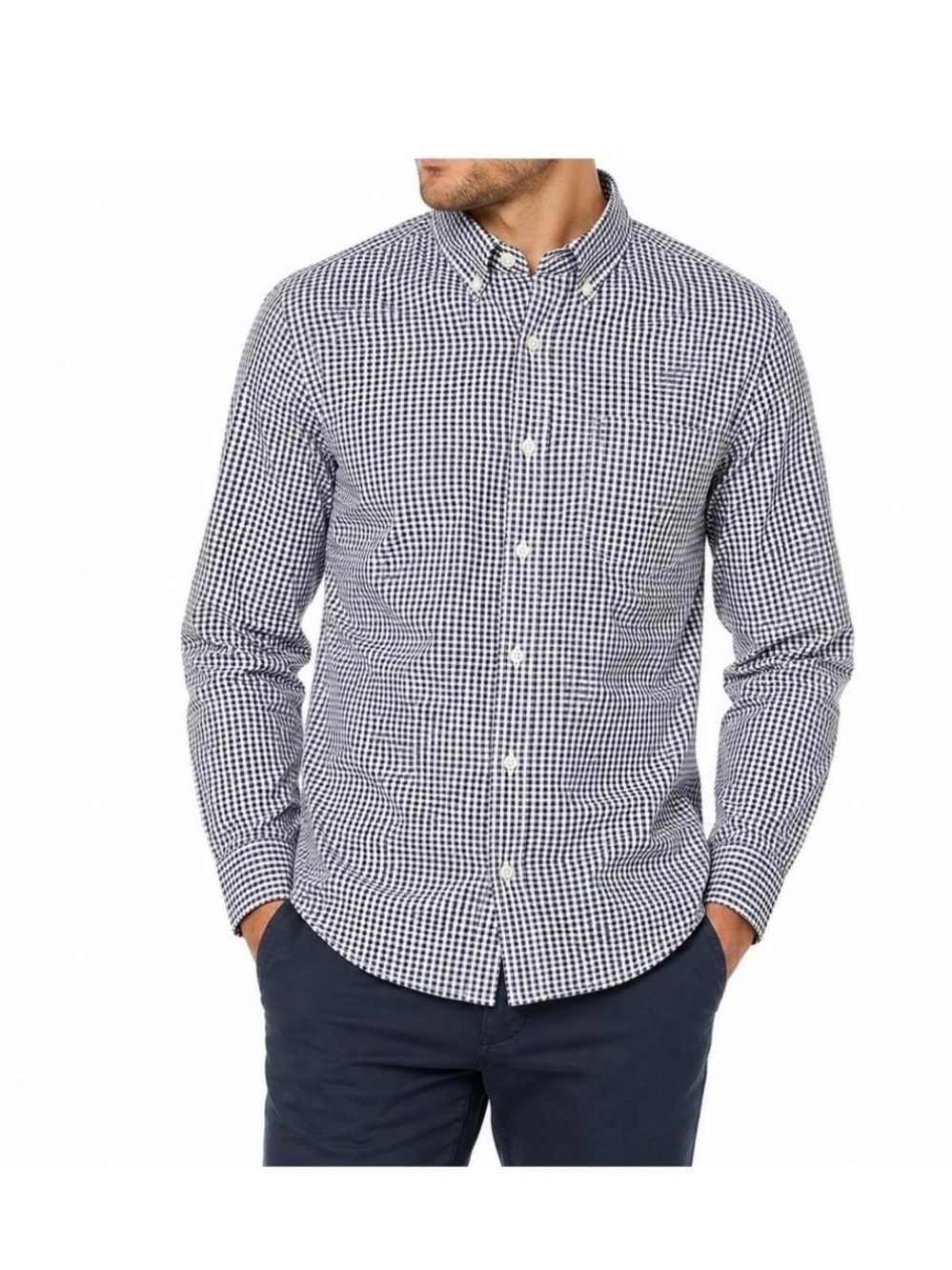J. Crew Men's Navy & White Gingham Button-Down Shirt